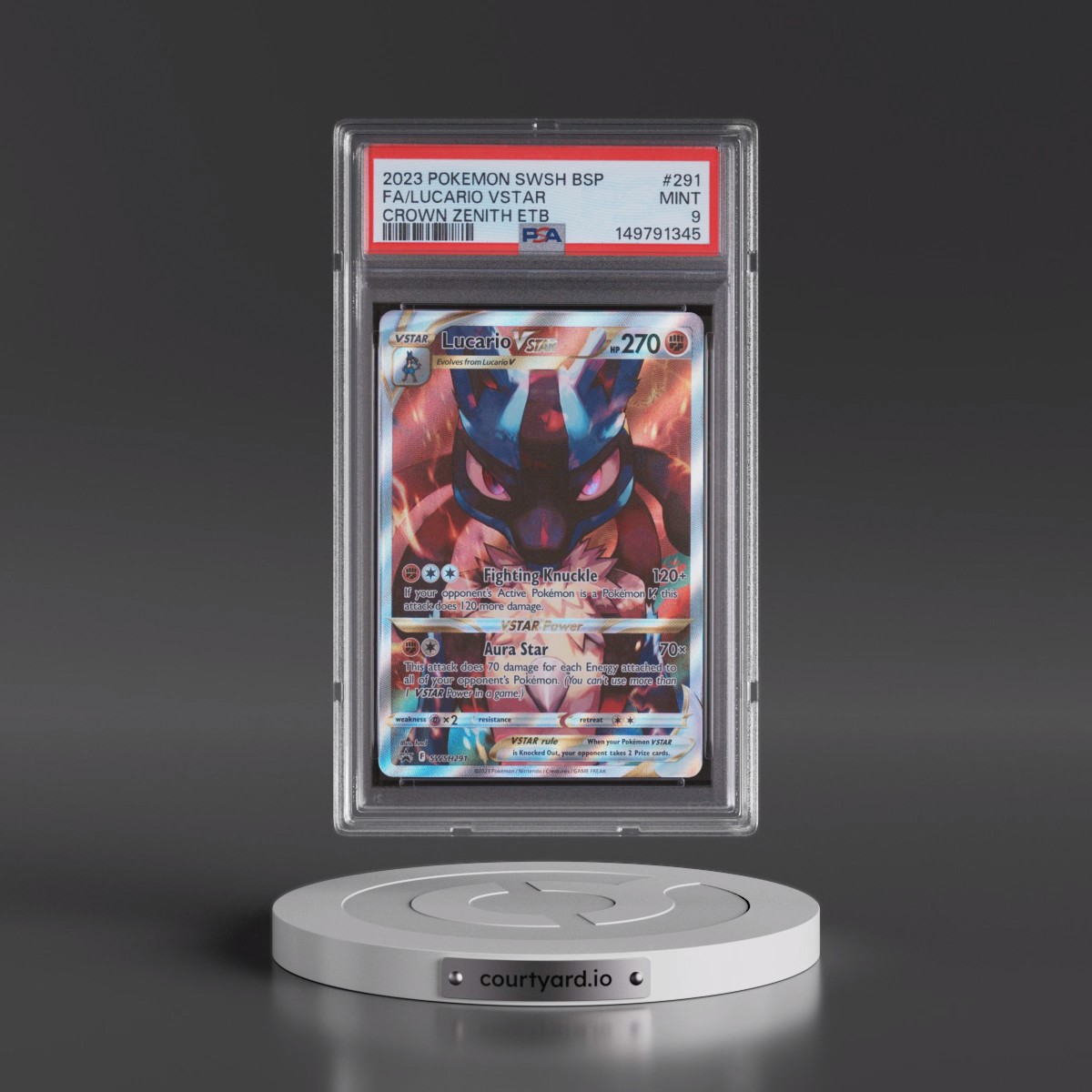 2023 Pokémon Swsh Black Star Promo #291 Lucario Vstar - Full Art Crown Zenith Elite Trainer Box (PSA 9 MINT)