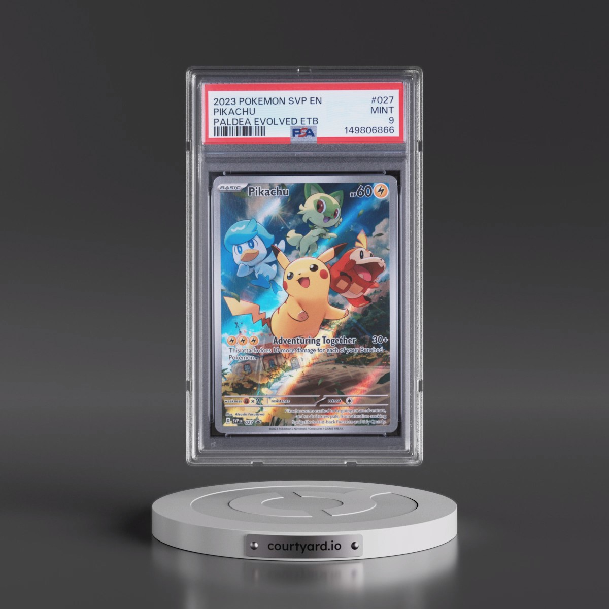 2023 Pokémon Svp EN-SV Black Star Promo #027 Pikachu - Paldea Evolved Elite Trainer Box (PSA 9 MINT)
