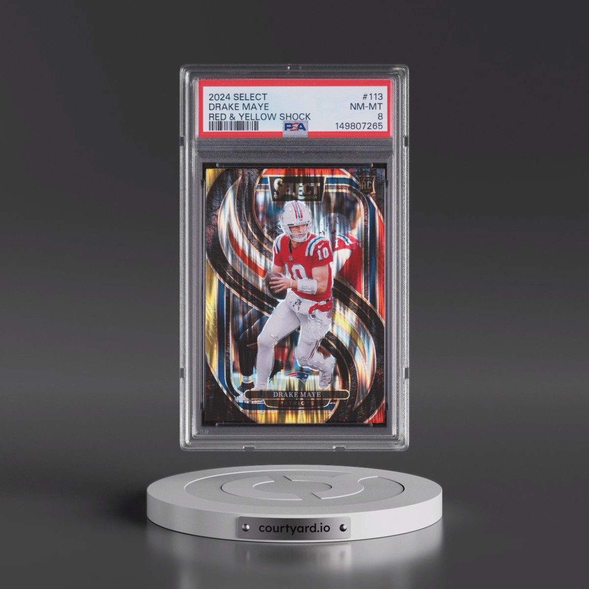 2024 Panini Select #113 Drake Maye - Red & Yellow Shock (PSA 8 NM-MT)