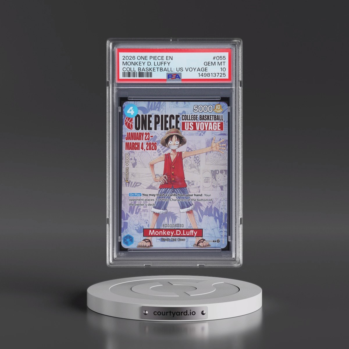 2026 One Piece Promos Monkey D. Luffy - One Piece College Basketball: US Voyage #055 PSA 10