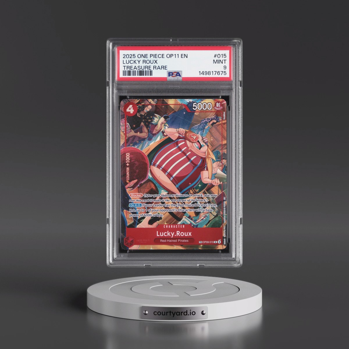 2025 One Piece OP11-A Fist of Divine Speed #015 Lucky Roux - Treasure Rare (PSA 9 MINT)
