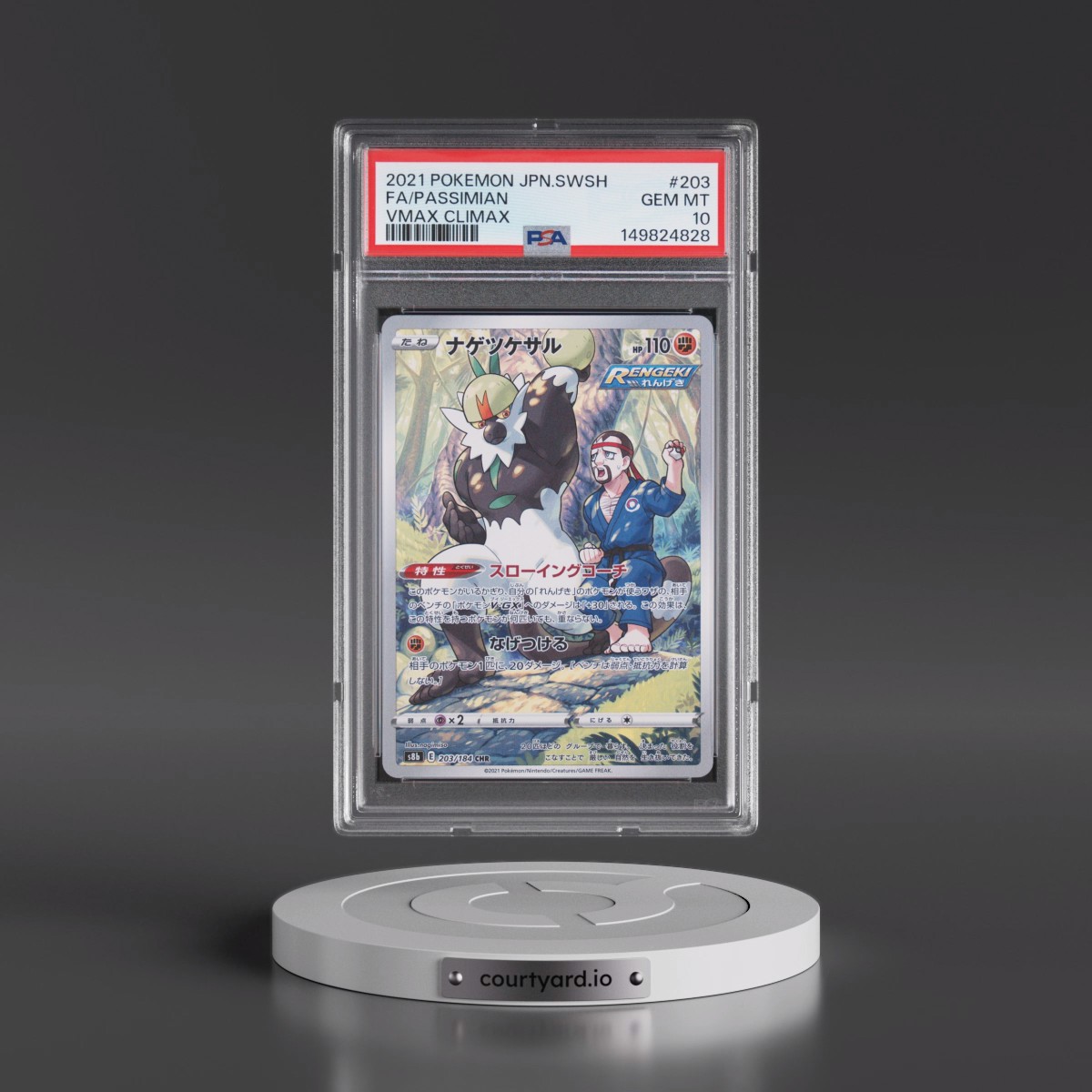 2021 Pokémon Sword & Shield Vmax Climax #203 Passimian - Full Art (PSA 10 GEM MINT)
