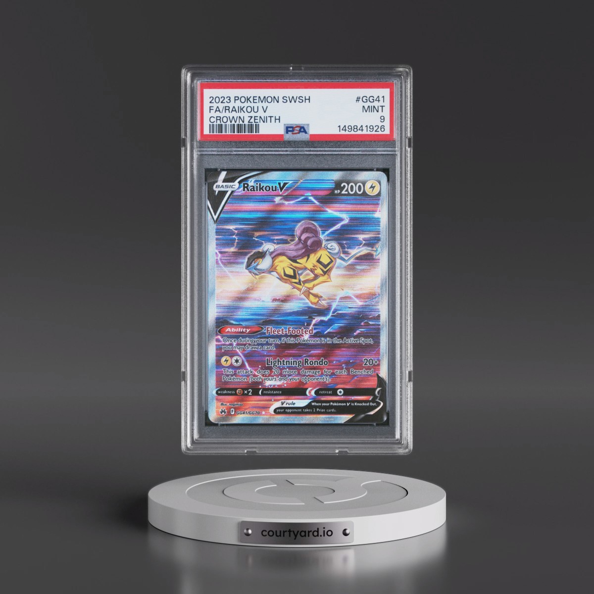 2023 Pokémon Sword and Shield Crown Zenith #GG41 Raikou V - Holo Full Art (PSA 9 MINT)