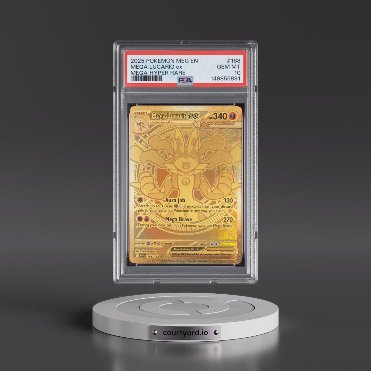 2025 Pokémon Meg EN-Mega Evolution #188 Mega Lucario EX - Holo Mega Hyper Rare (PSA 10 GEM MINT)