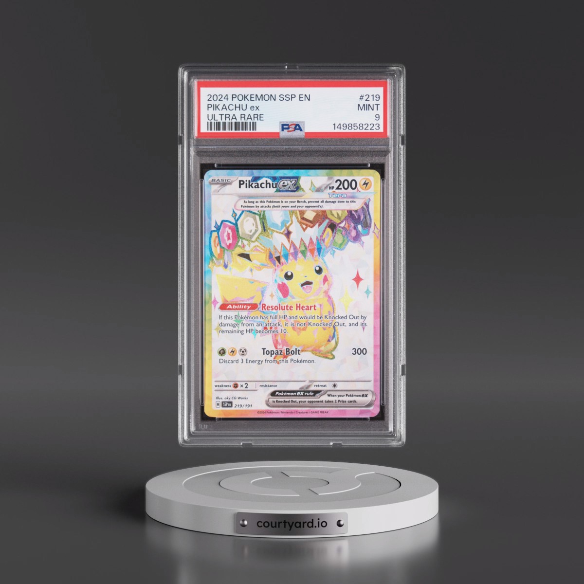 2024 Pokémon Ssp EN-Surging Sparks #219 Pikachu EX - Holo Ultra Rare (PSA 9 MINT)