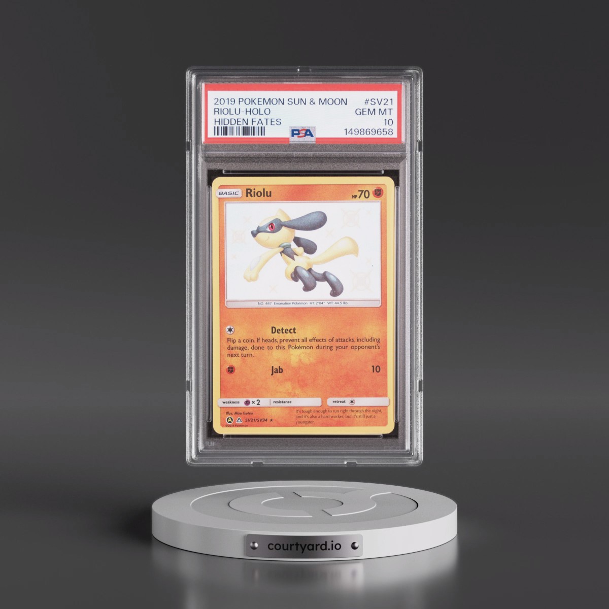 2019 Pokémon Sun & Moon Hidden Fates #SV21 Riolu - Holo (PSA 10 GEM MINT)