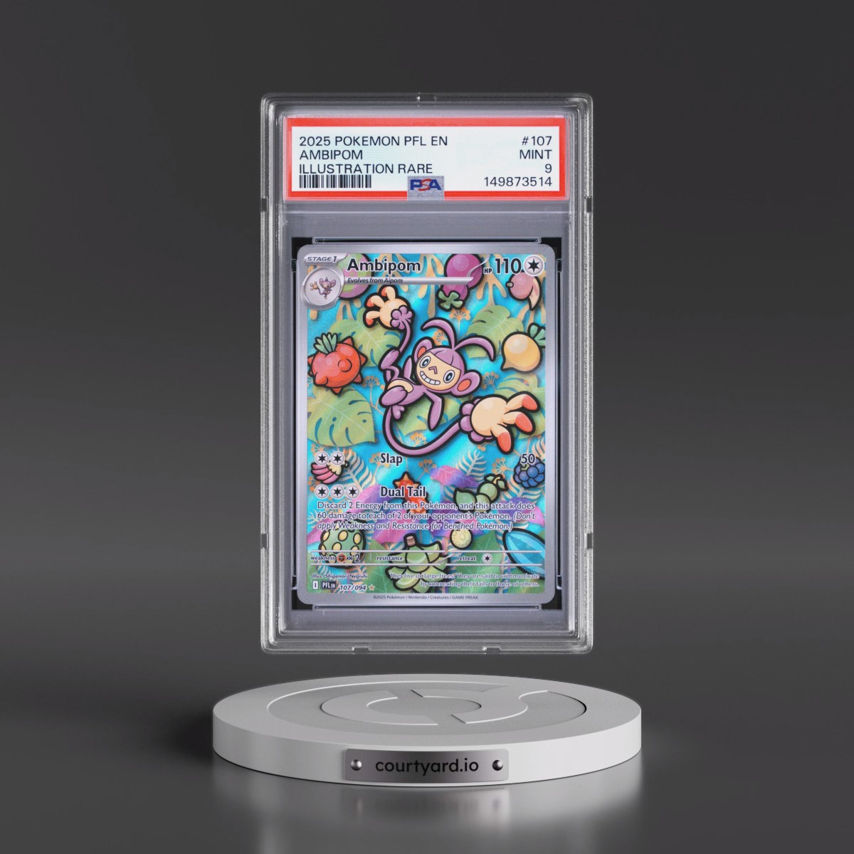 2025 Pokémon Pfl EN-Phantasmal Flames #107 Ambipom - Illustration Rare (PSA 9 MINT)