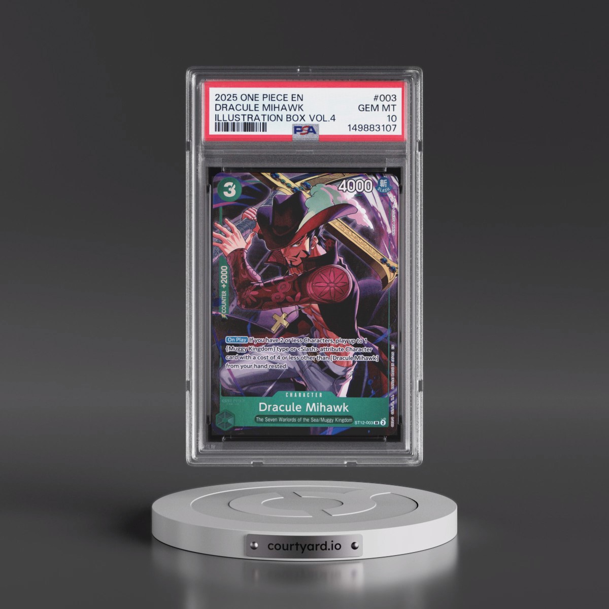 2025 One Piece Promos #003 Dracule Mihawk - Illustration Box Vol.4 (PSA 10 GEM MINT)