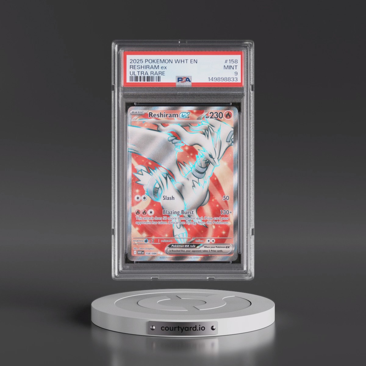 2025 Pokémon Wht EN-White Flare #158 Reshiram EX - Holo Ultra Rare (PSA 9 MINT)