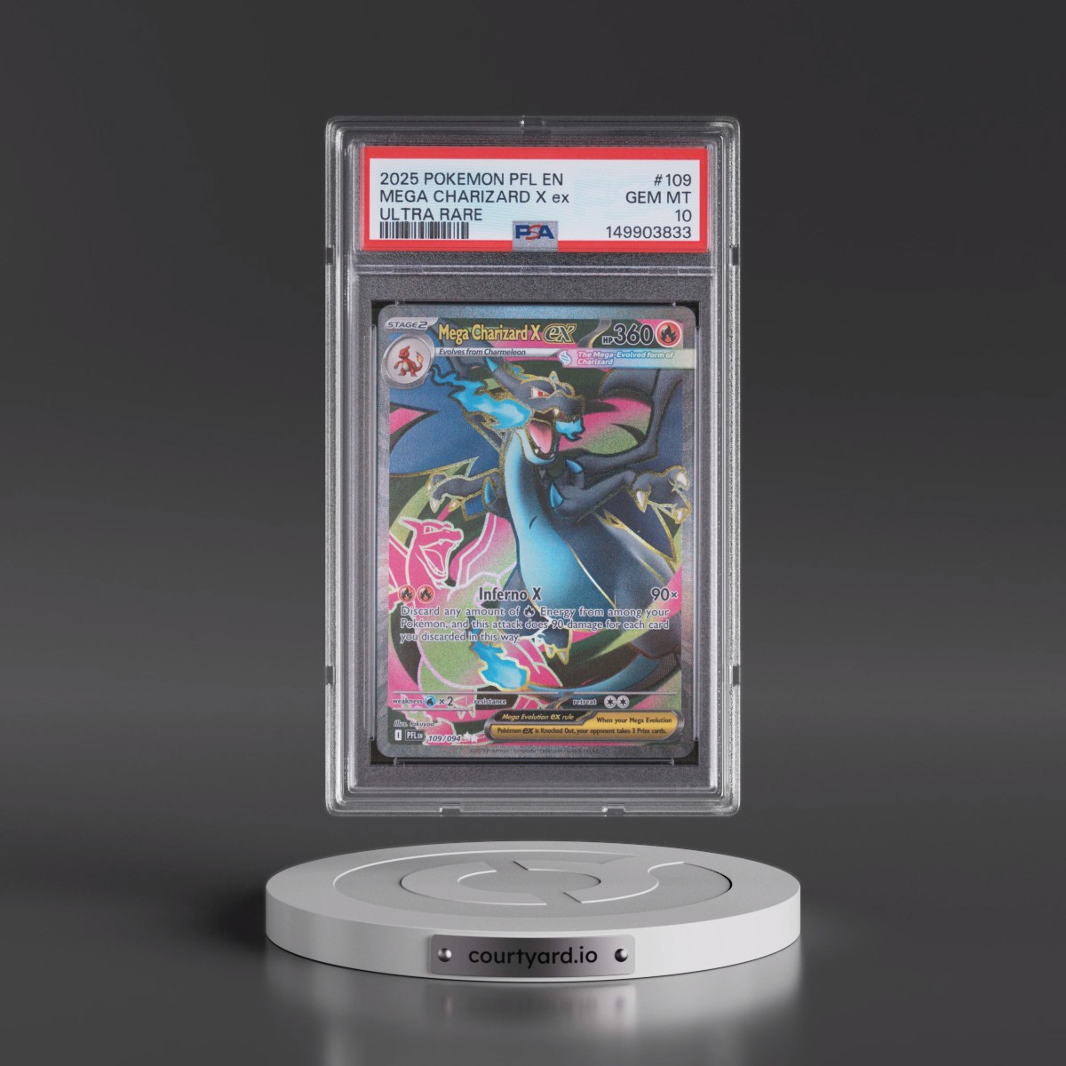 2025 Pokémon Pfl EN-Phantasmal Flames #109 Mega Charizard X EX - Holo Ultra Rare (PSA 10 GEM MINT)