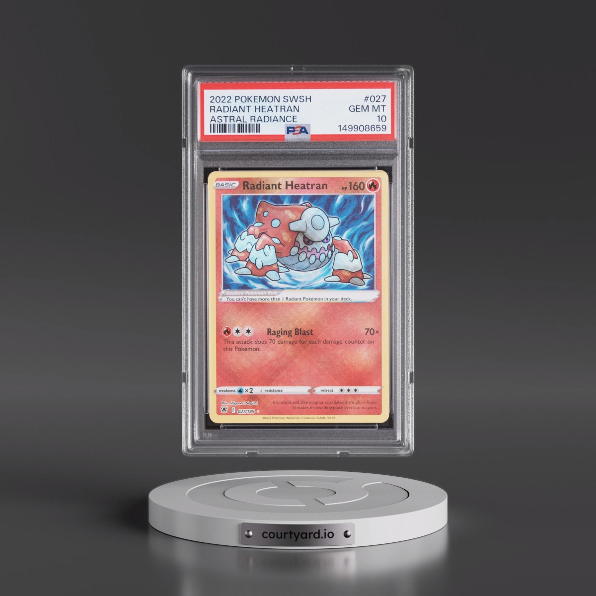 2022 Pokémon Sword & Shield Astral Radiance #027 Radiant Heatran - Holo (PSA 10 GEM MINT)
