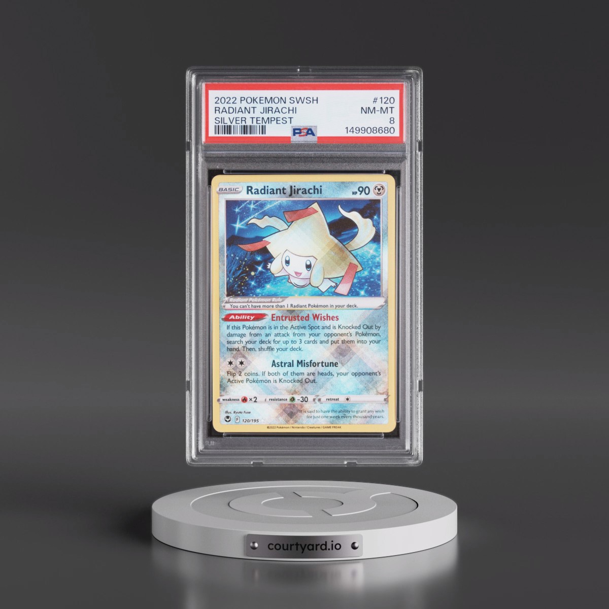 2022 Pokémon Sword & Shield Silver Tempest #120 Radiant Jirachi - Holo (PSA 8 NM-MT)