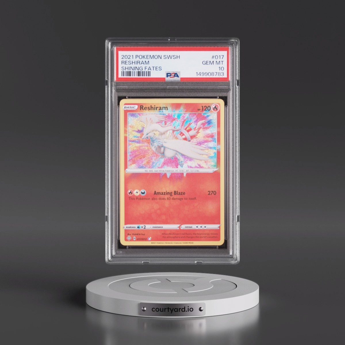 2021 Pokémon Sword & Shield Shining Fates #017 Reshiram (PSA 10 GEM MINT)