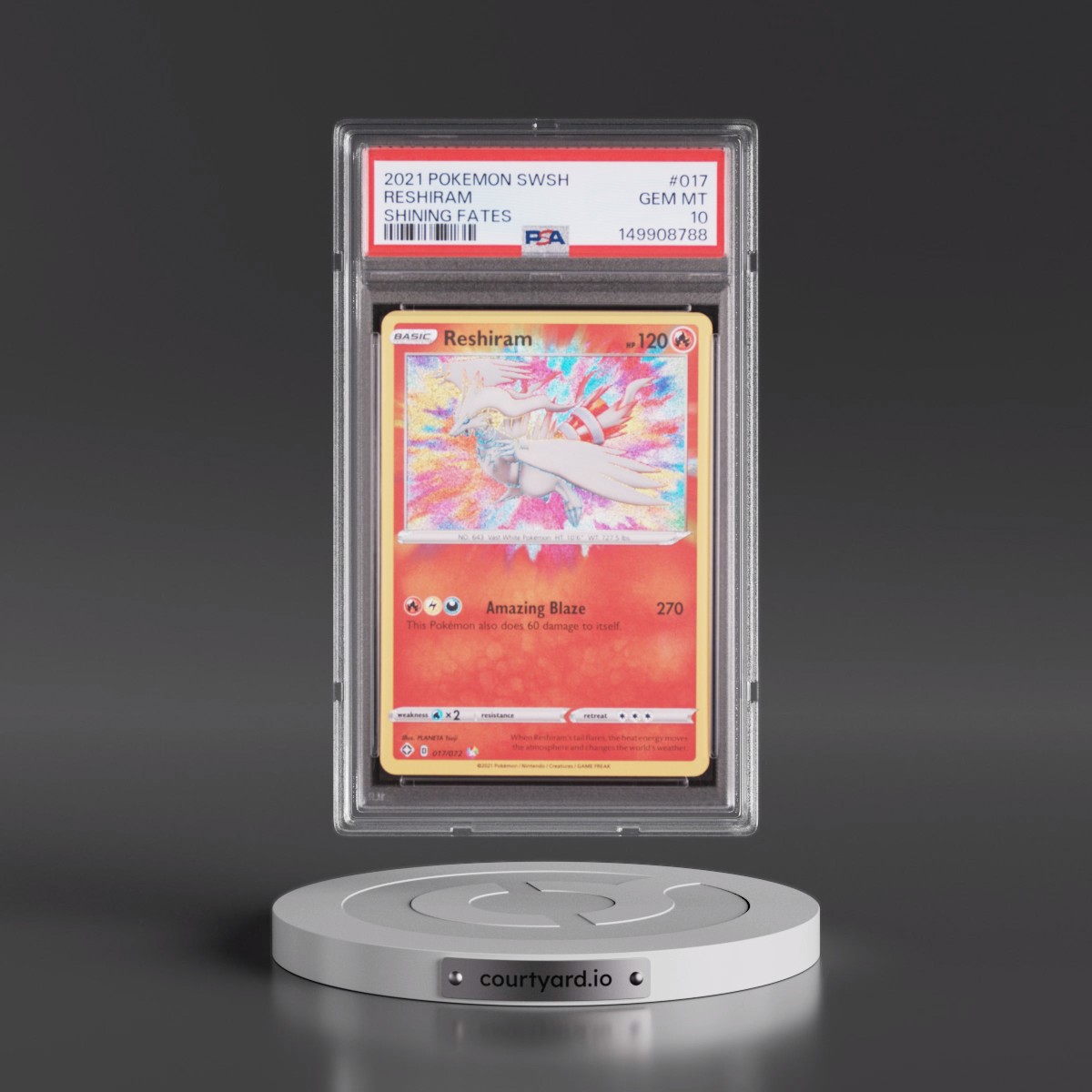 2021 Pokémon Sword & Shield Shining Fates #017 Reshiram (PSA 10 GEM MINT)