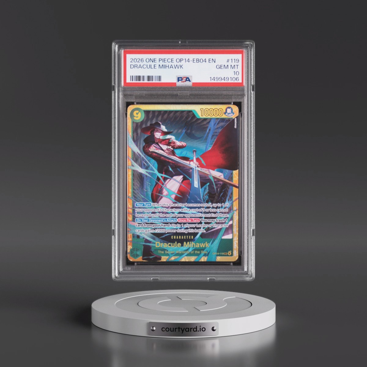 2026 One Piece OP14-EB04-the Azure Sea's Seven #119 Dracule Mihawk (PSA 10 GEM MINT)