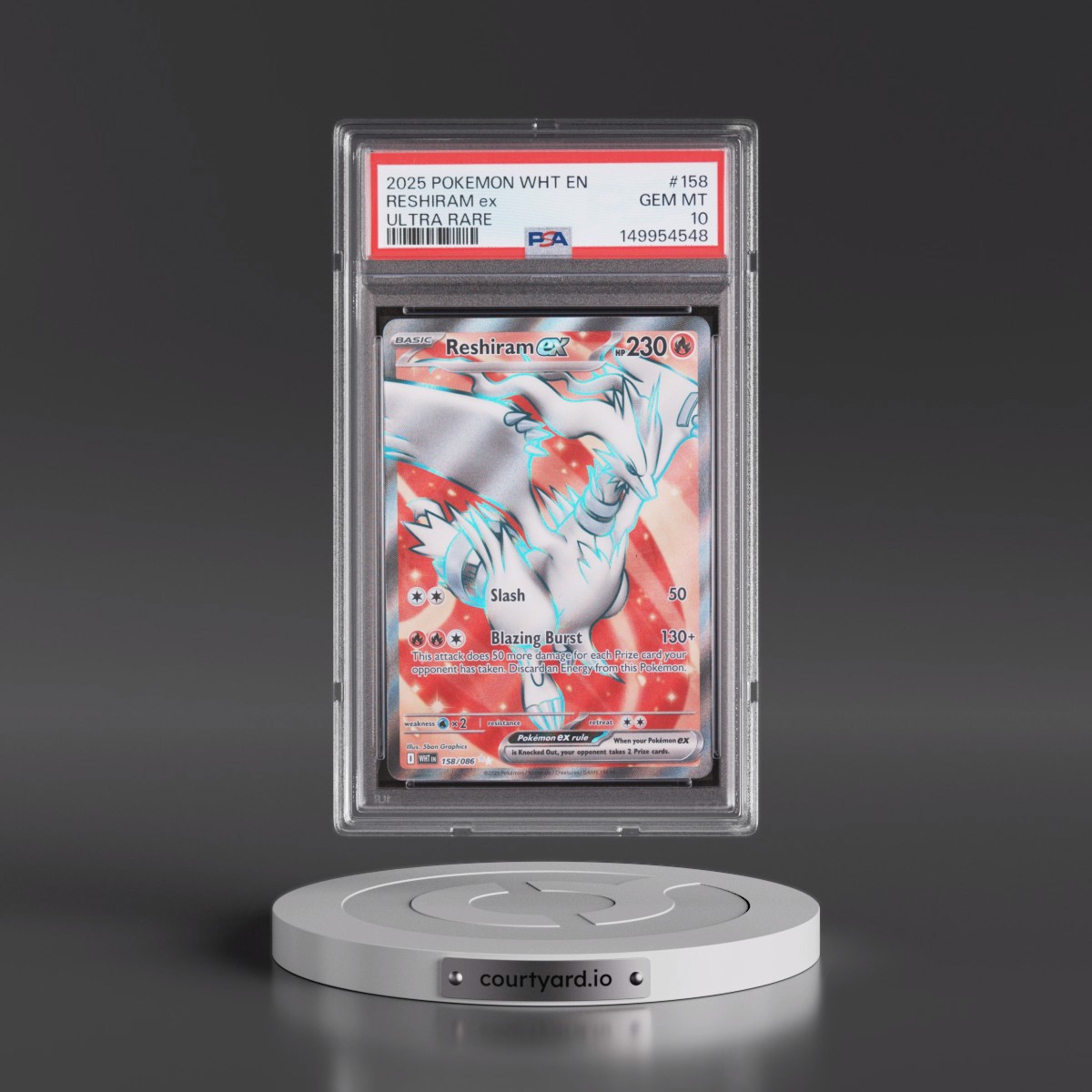 2025 Pokémon Wht EN-White Flare #158 Reshiram EX - Holo Ultra Rare (PSA 10 GEM MINT)