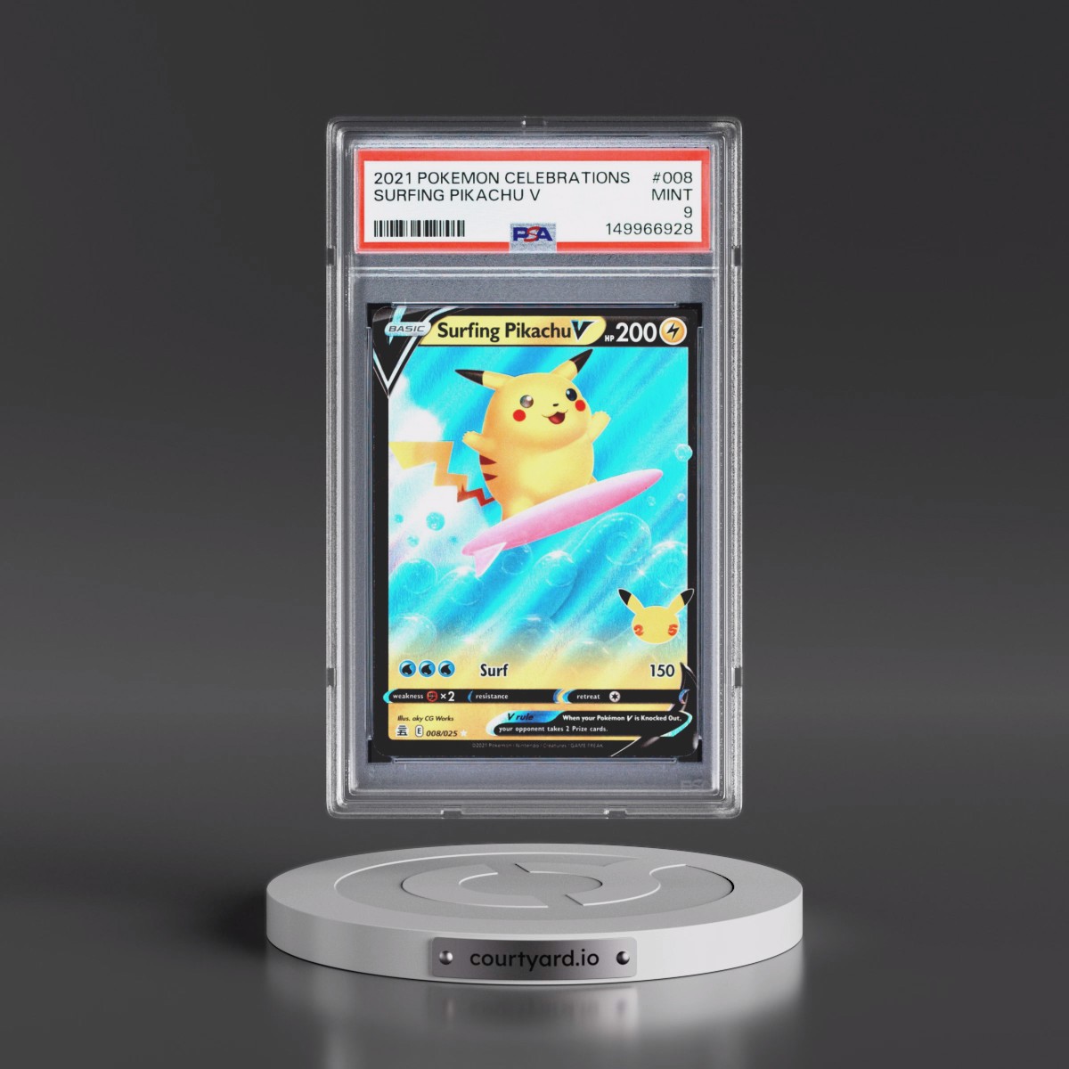 2021 Pokémon Celebrations #008 Surfing Pikachu V - Holo (PSA 9 MINT)