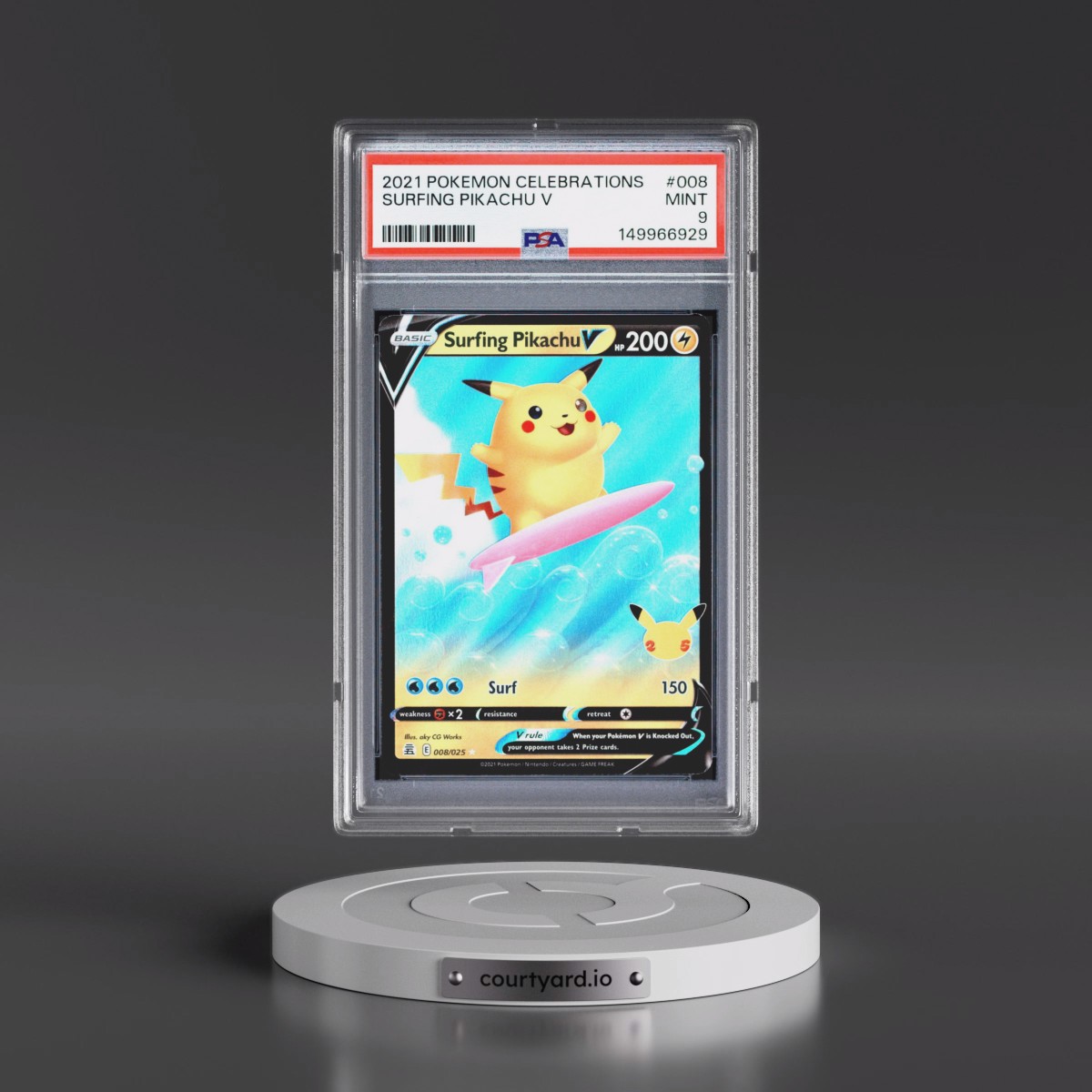 2021 Pokémon Celebrations #008 Surfing Pikachu V - Holo (PSA 9 MINT)
