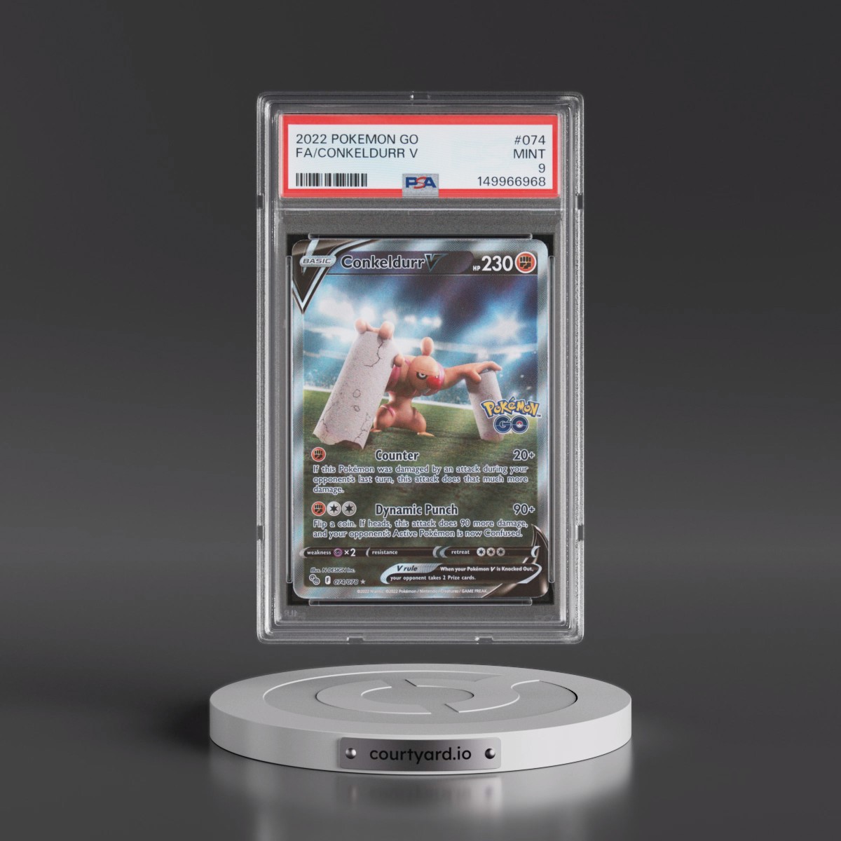 2022 Pokémon Go #074 Conkeldurr V - Holo Full Art (PSA 9 MINT)