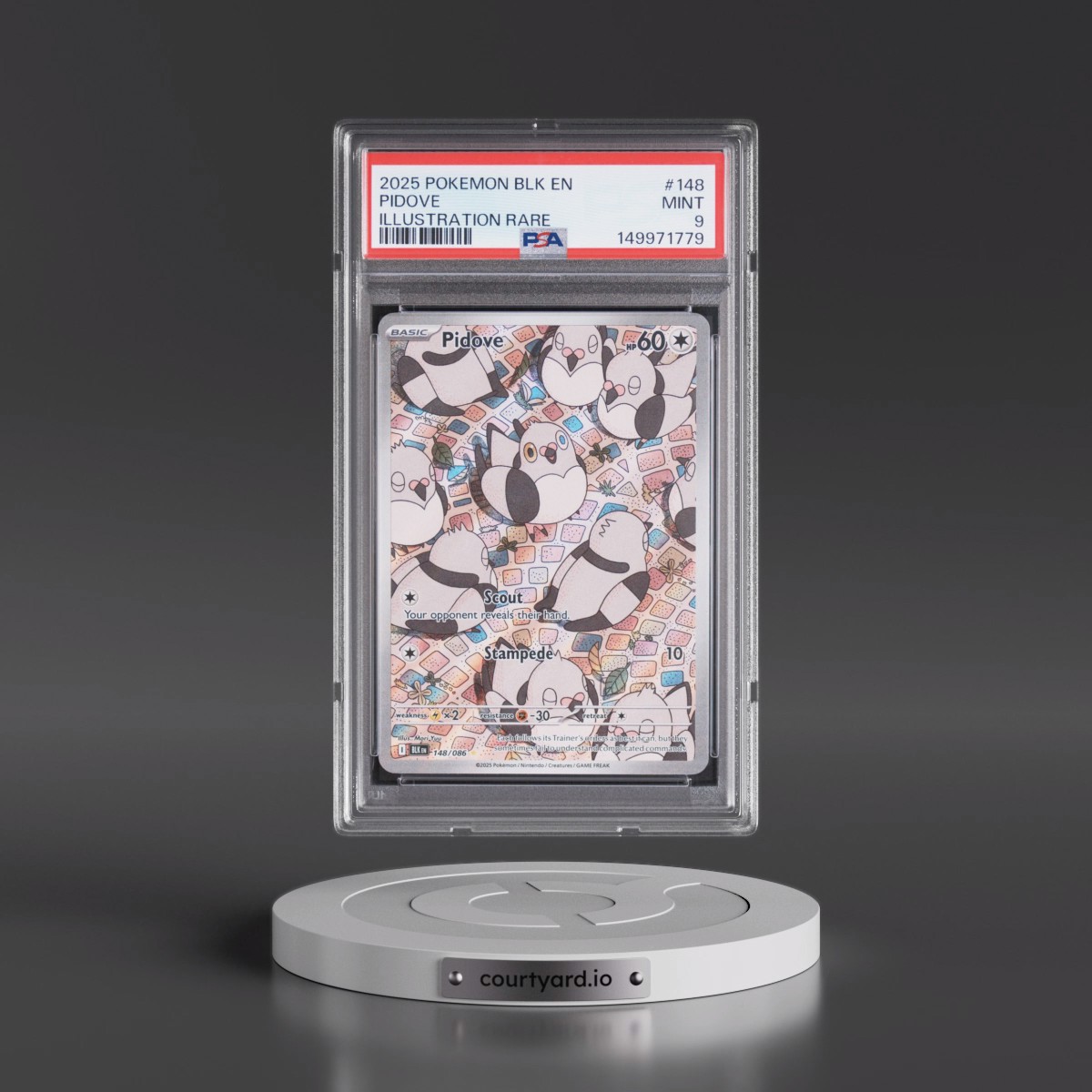 2025 Pokémon Blk EN-Black Bolt #148 Pidove - Illustration Rare (PSA 9 MINT)