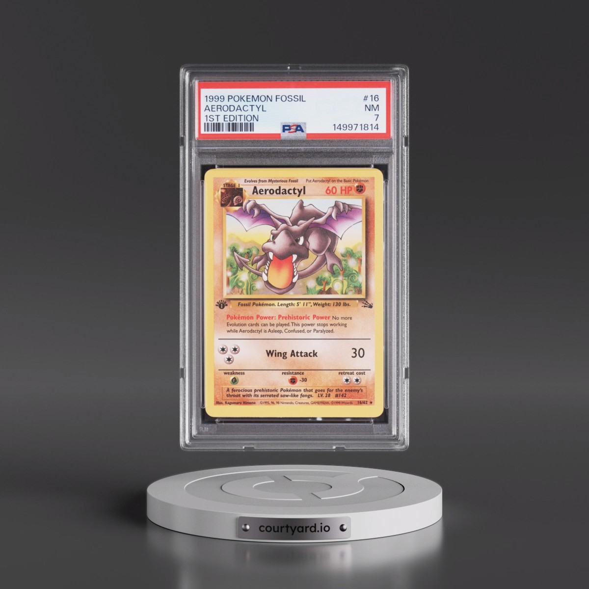 1999 Pokémon Fossil #16 Aerodactyl - 1st Edition (PSA 7 NM)