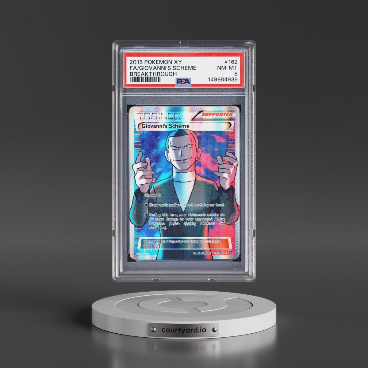 2015 Pokémon XY Breakthrough #162 Giovanni's Scheme - Full Art (PSA 8 NM-MT)