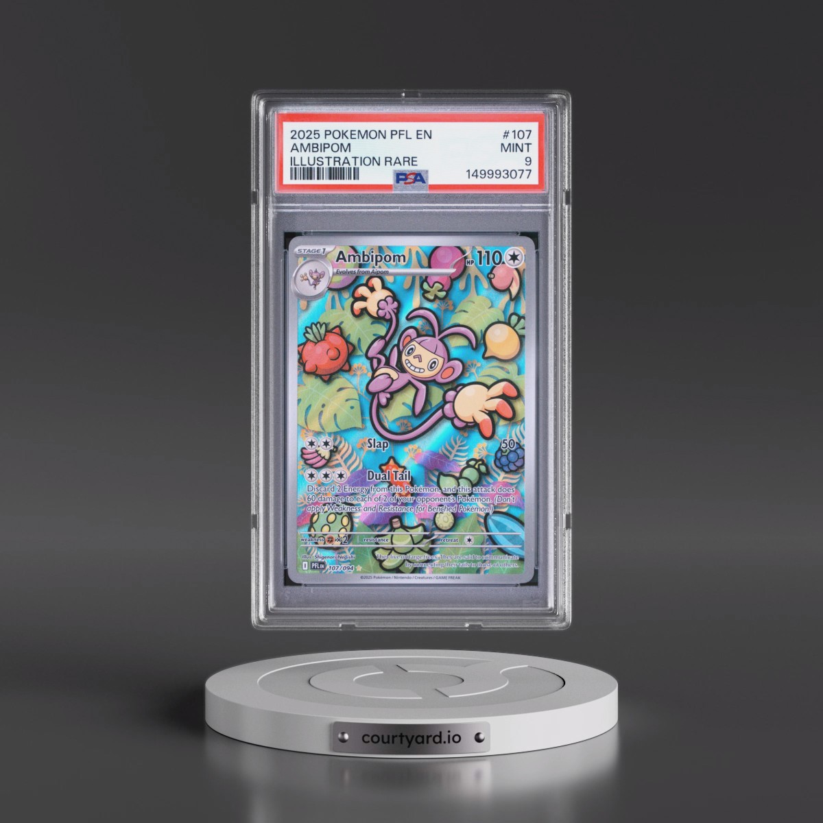 2025 Pokémon Pfl EN-Phantasmal Flames #107 Ambipom - Illustration Rare (PSA 9 MINT)