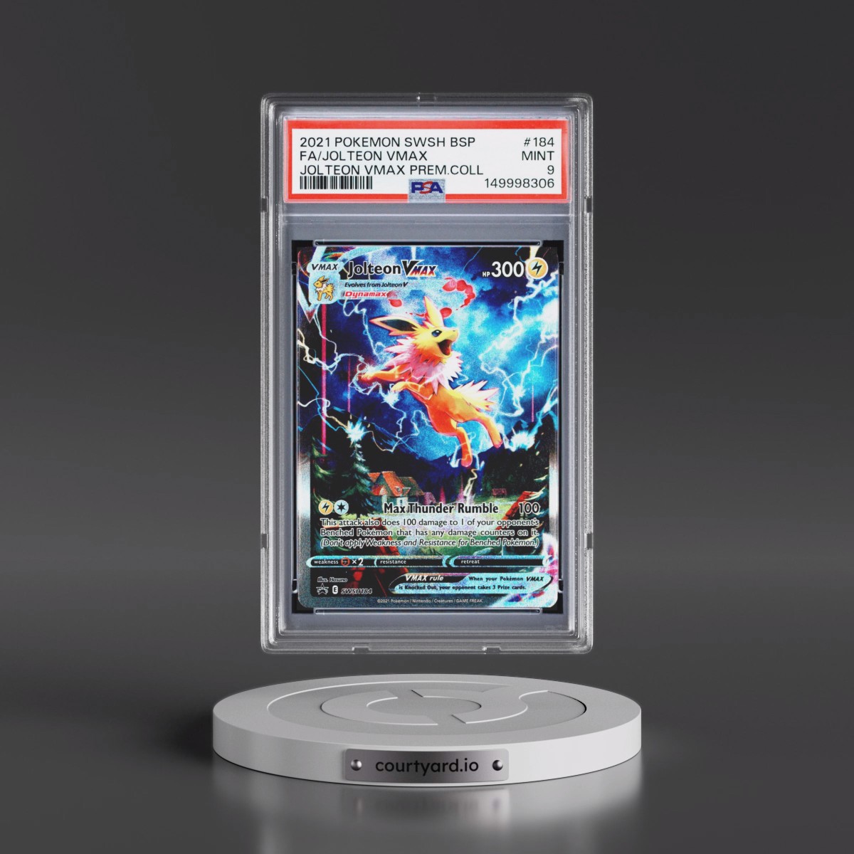 2021 Pokémon Swsh Black Star Promo #184 Jolteon Vmax - Full Art Jolteon Vmax Premium Collection (PSA 9 MINT)