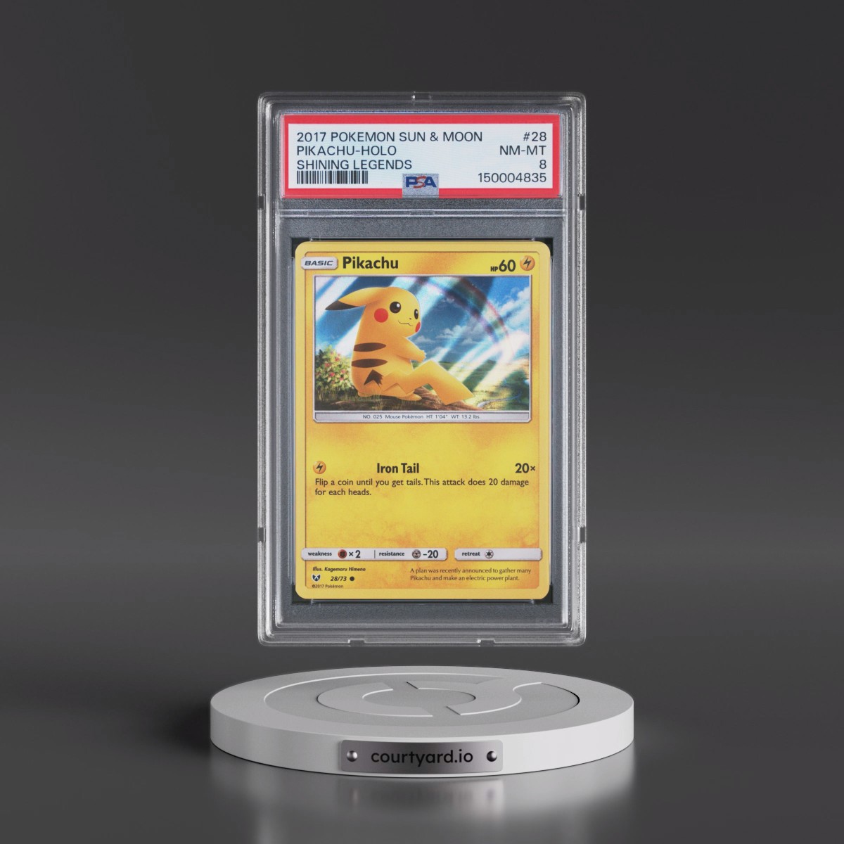2017 Pokémon Sun & Moon Shining Legends #28 Pikachu - Holo (PSA 8 NM-MT)