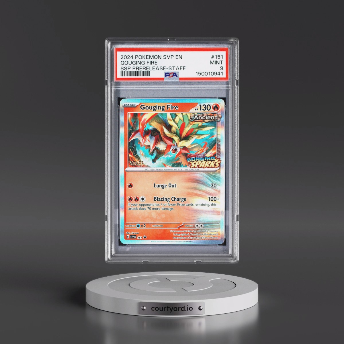 2024 Pokémon Svp EN-SV Black Star Promo #151 Gouging Fire - Surging Sparks Prerelease-Staff (PSA 9 MINT)