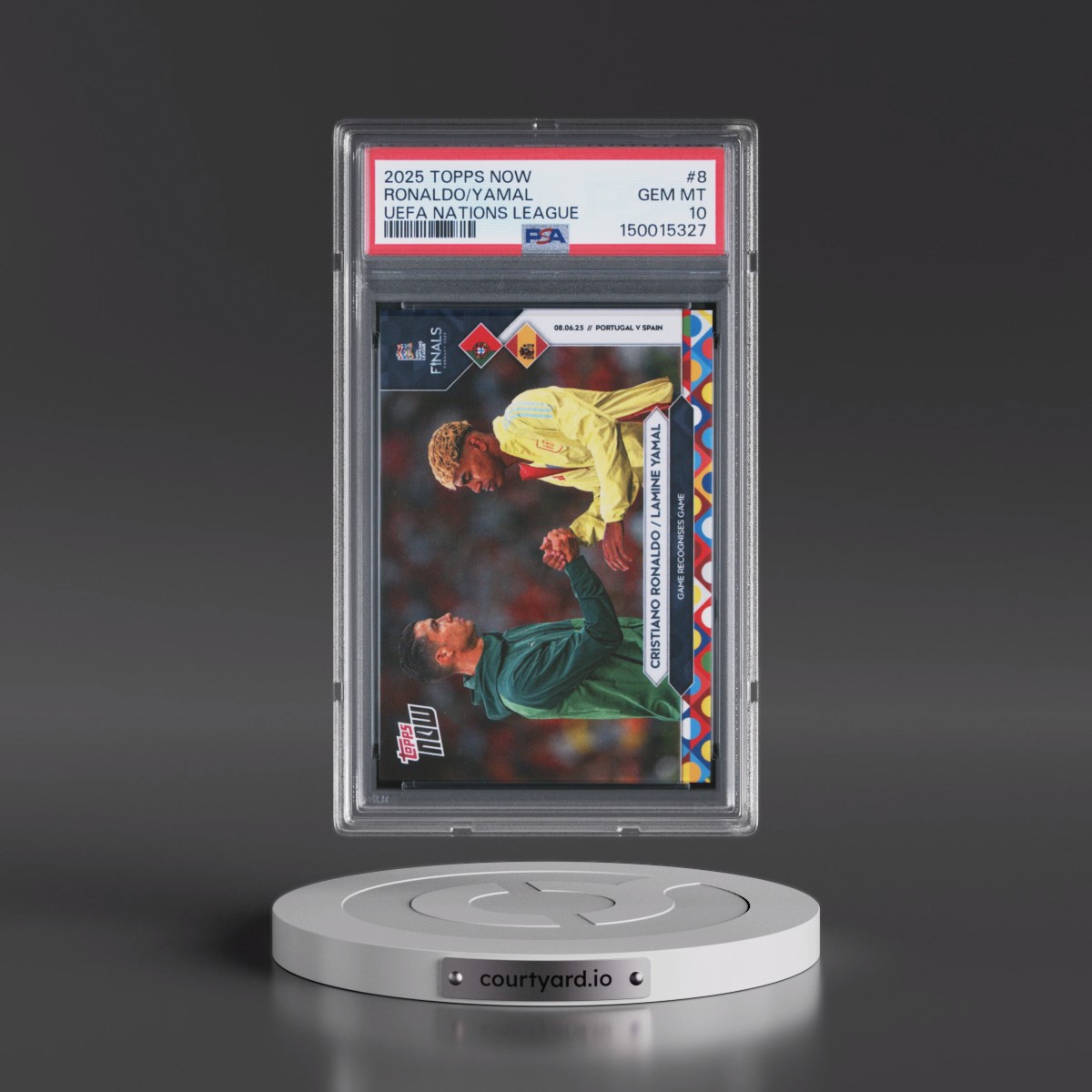 2025 Topps Now UEFA Nations League #8 Cristiano Ronaldo/Lamine Yamal (PSA 10 GEM MINT)