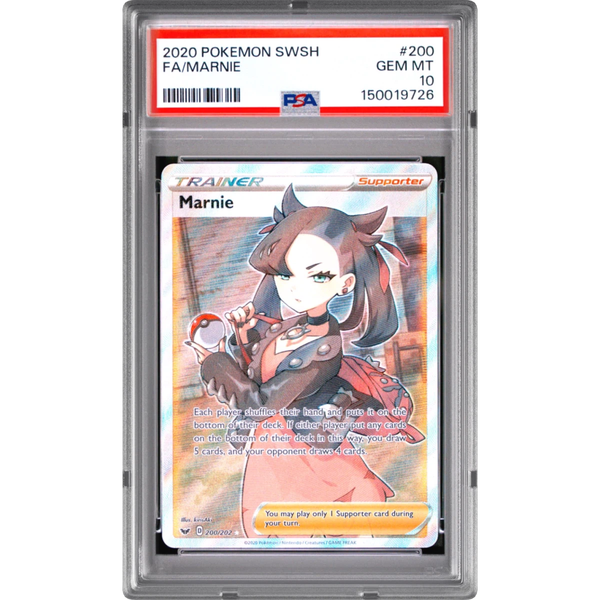 2020 Pokémon Sword & Shield #200 Marnie - Full Art (PSA 10 GEM MINT)