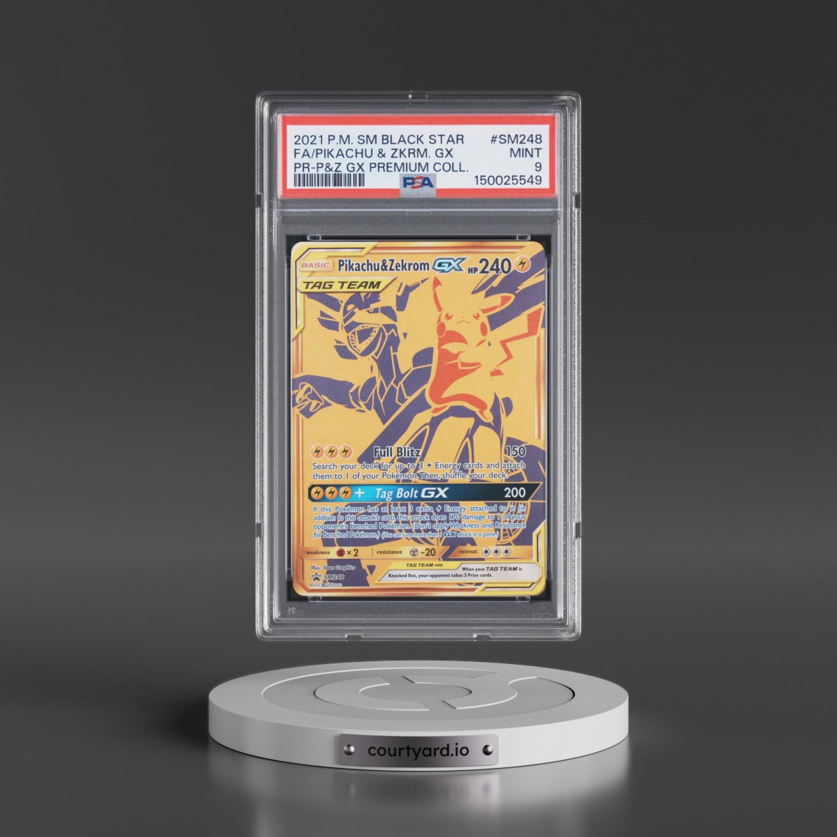 2021 Pokémon SM Black Star Promo #SM248 Pikachu & Zekrom GX - Holo Full Art Pikachu & Zekrom GX Premium Collection (PSA 9 MINT)