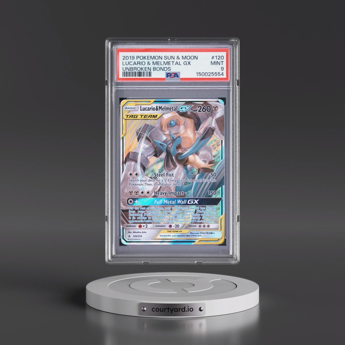2019 Pokémon Sun & Moon Unbroken Bonds #120 Lucario & Melmetal GX - Holo (PSA 9 MINT)