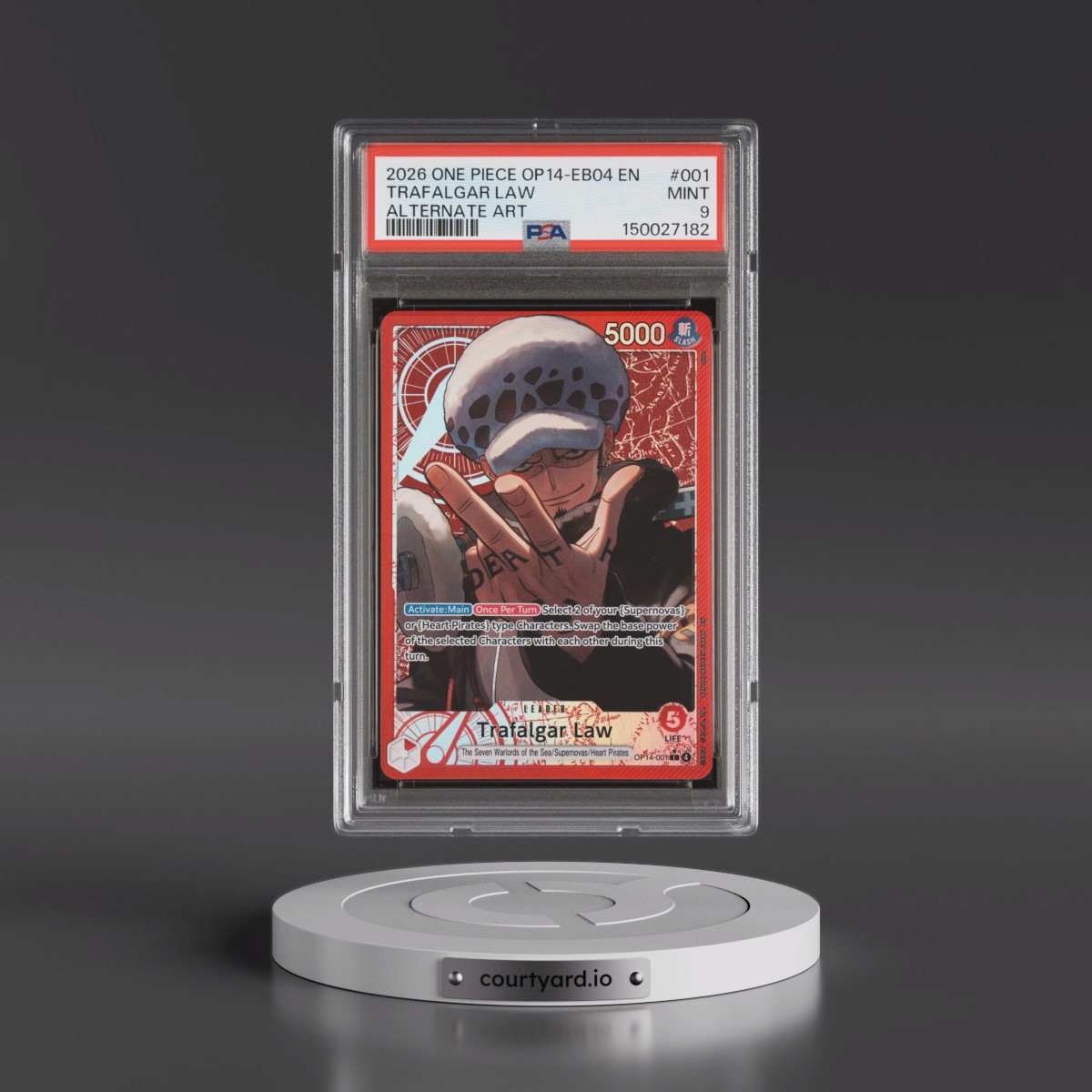 2026 One Piece OP14-EB04-the Azure Sea's Seven #001 Trafalgar Law - Alternate Art (PSA 9 MINT)