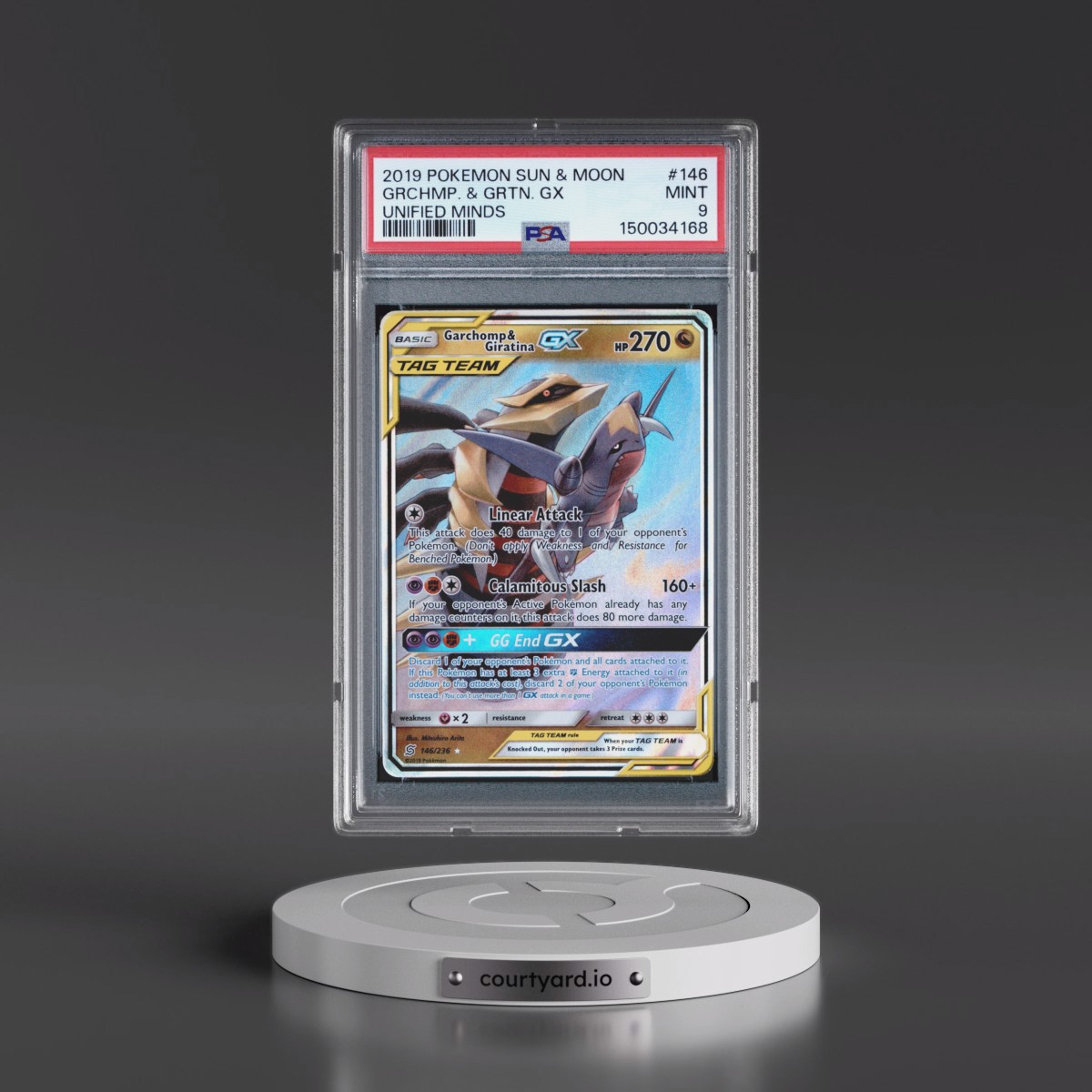 2019 Pokémon Sun & Moon Unified Minds #146 Garchomp & Giratina GX - Holo (PSA 9 MINT)