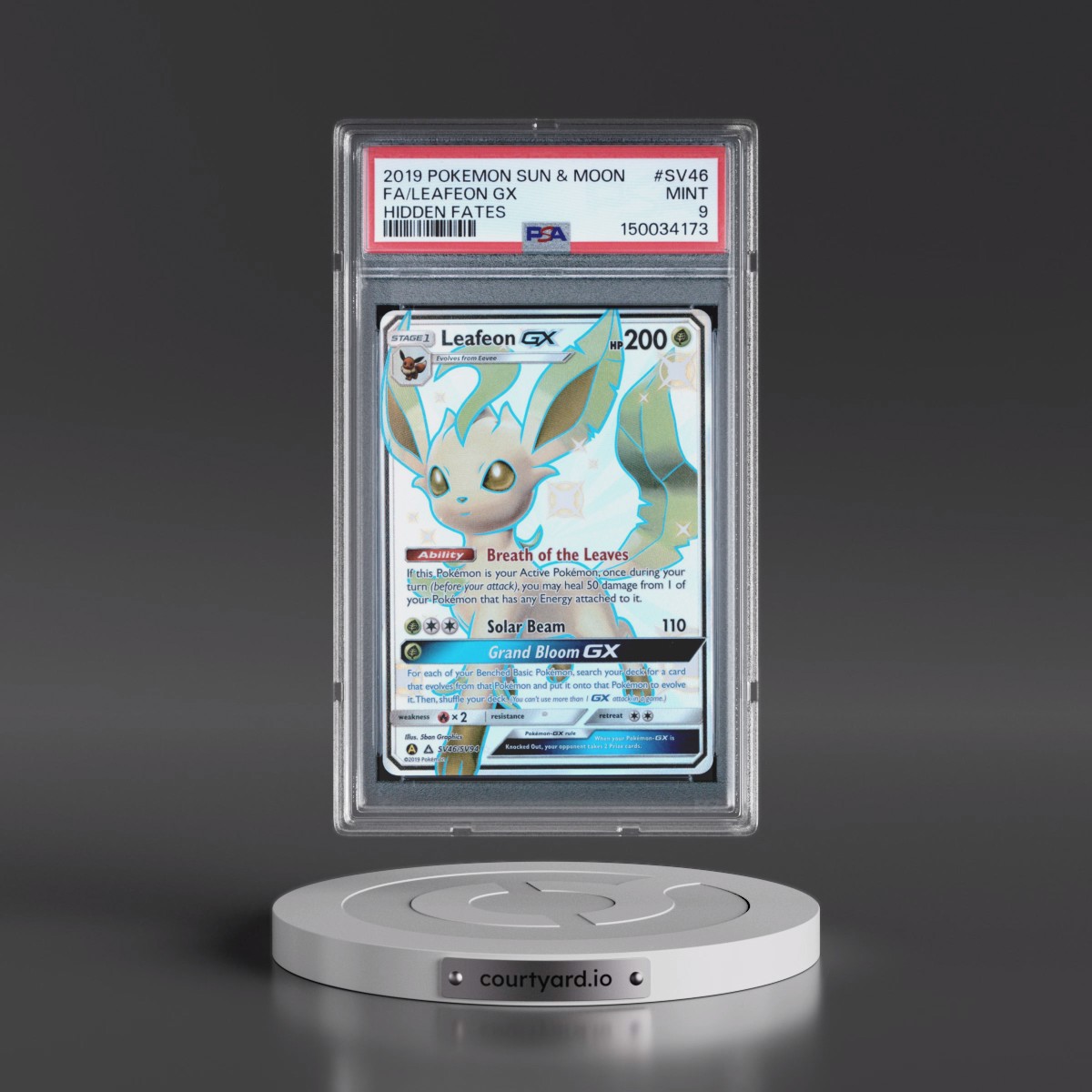 2019 Pokémon Sun & Moon Hidden Fates #SV46 Leafeon GX - Holo Full Art (PSA 9 MINT)