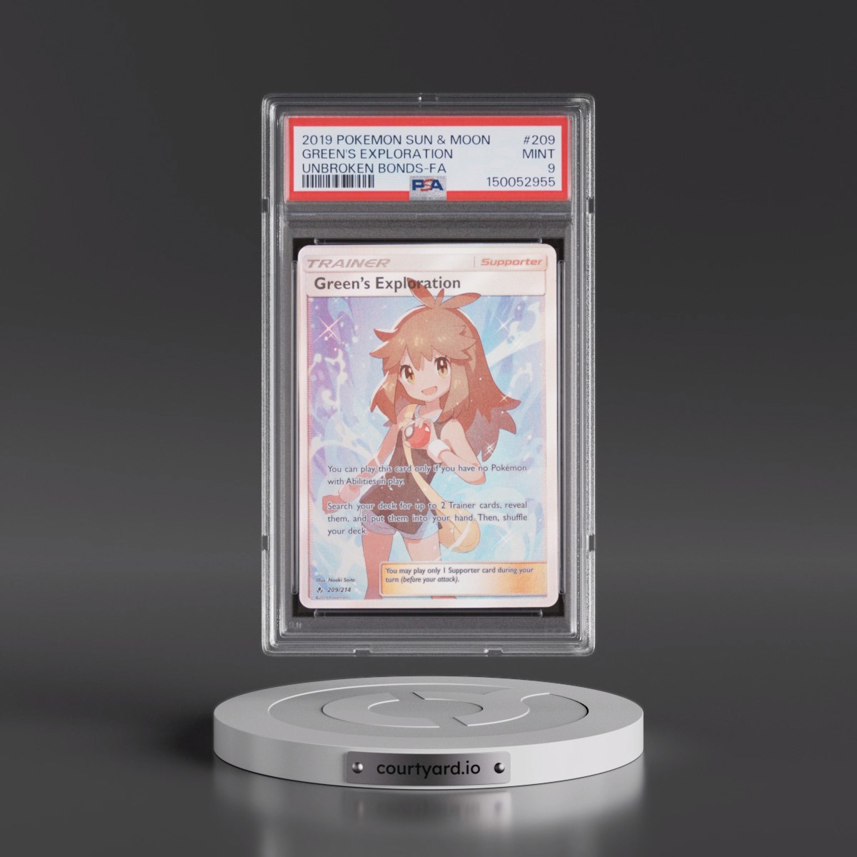 2019 Pokémon Sun & Moon Unbroken Bonds #209 Green's Exploration - Full Art (PSA 9 MINT)