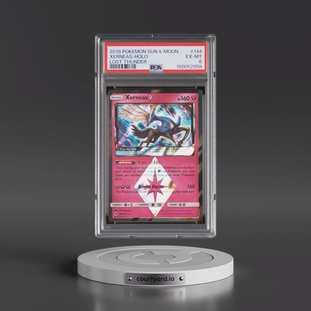 2018 Pokémon Sun & Moon Lost Thunder #144 Xerneas - Holo (PSA 6 EX-MT)