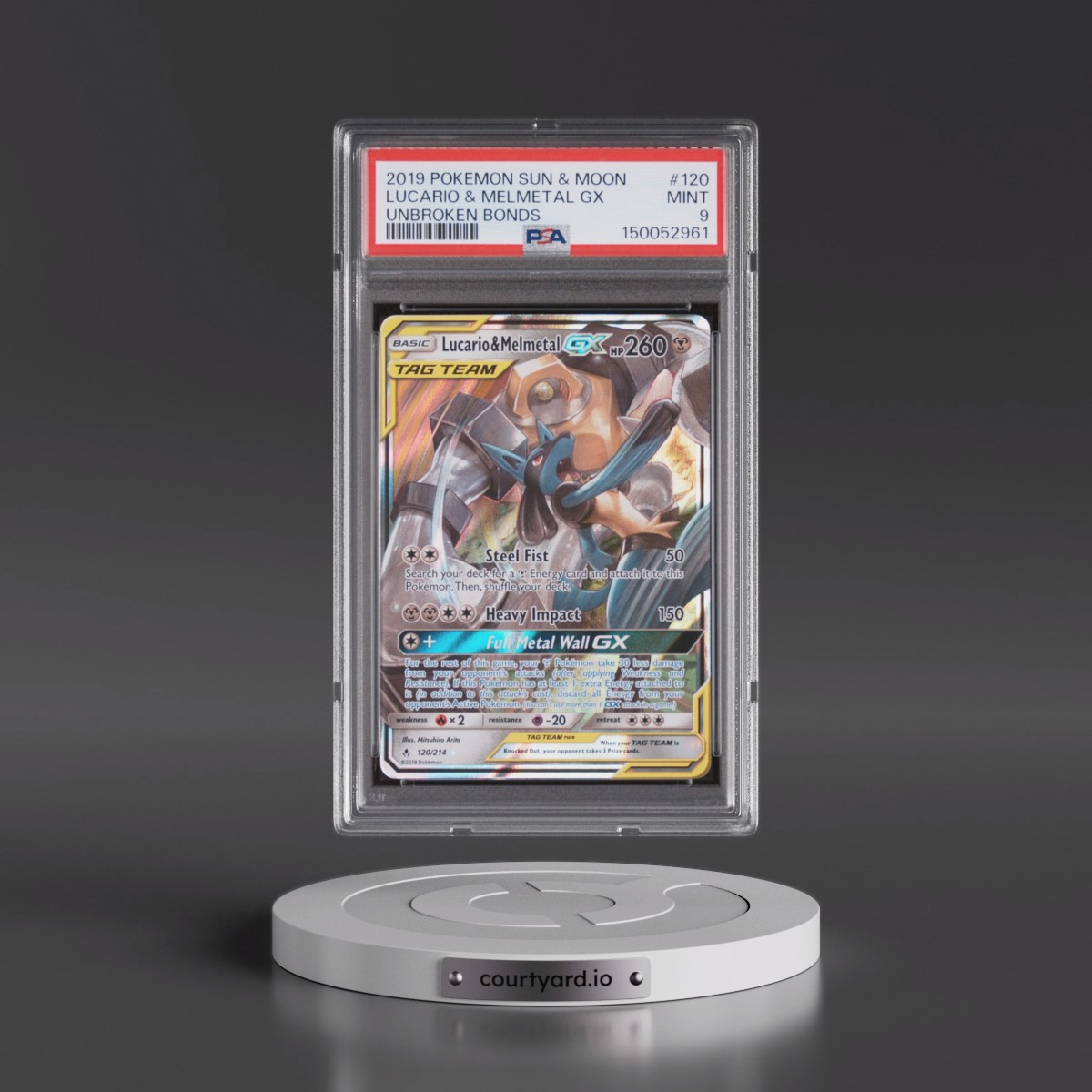 2019 Pokémon Sun & Moon Unbroken Bonds #120 Lucario & Melmetal GX - Holo (PSA 9 MINT)