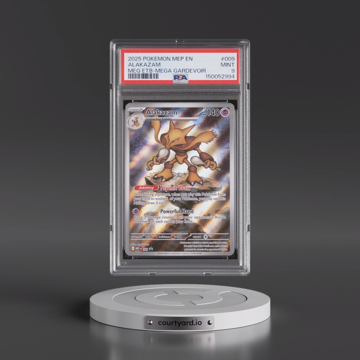 2025 Pokémon Mep EN-Me Black Star Promo #009 Alakazam - Mega Evolution Elite Trainer Box-Mega Gardevoir (PSA 9 MINT)