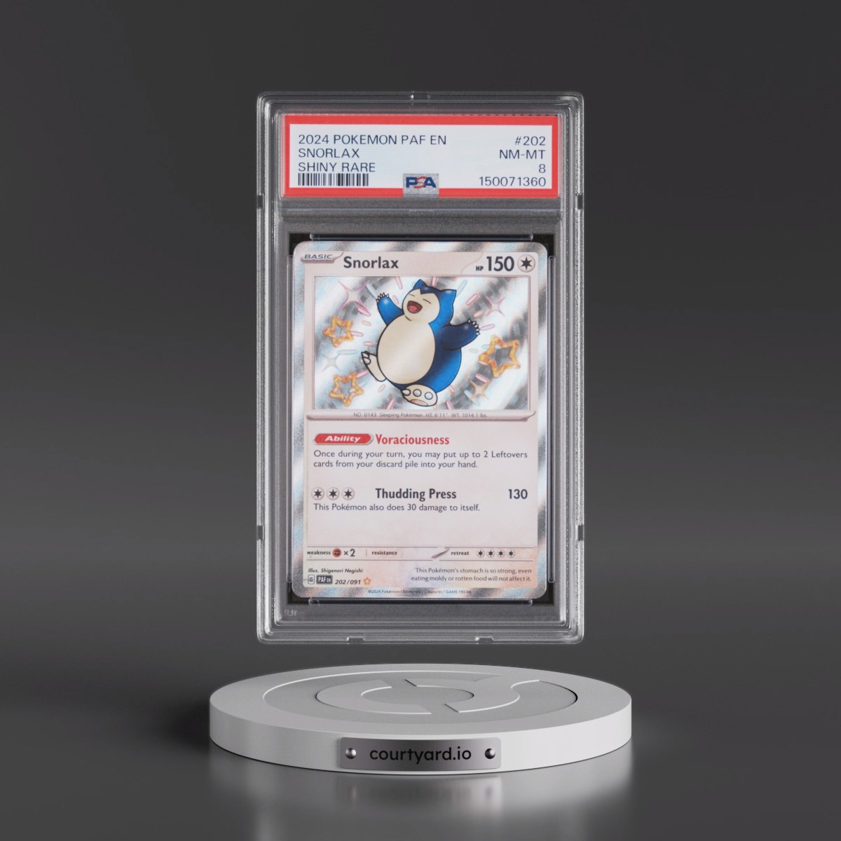 2024 Pokémon Paf EN-Paldean Fates #202 Snorlax - Shiny Rare (PSA 8 NM-MT)