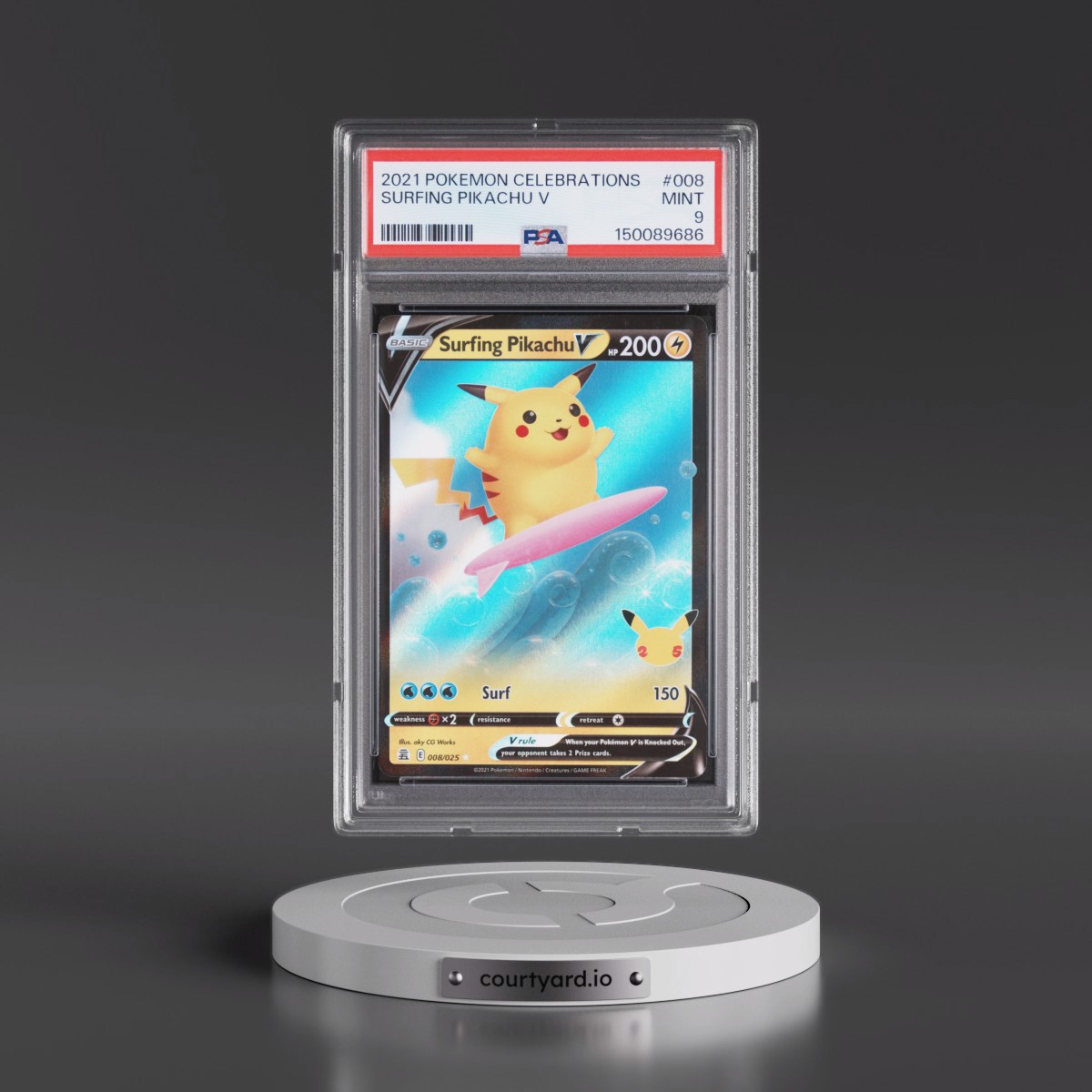 2021 Pokémon Celebrations #008 Surfing Pikachu V - Holo (PSA 9 MINT)