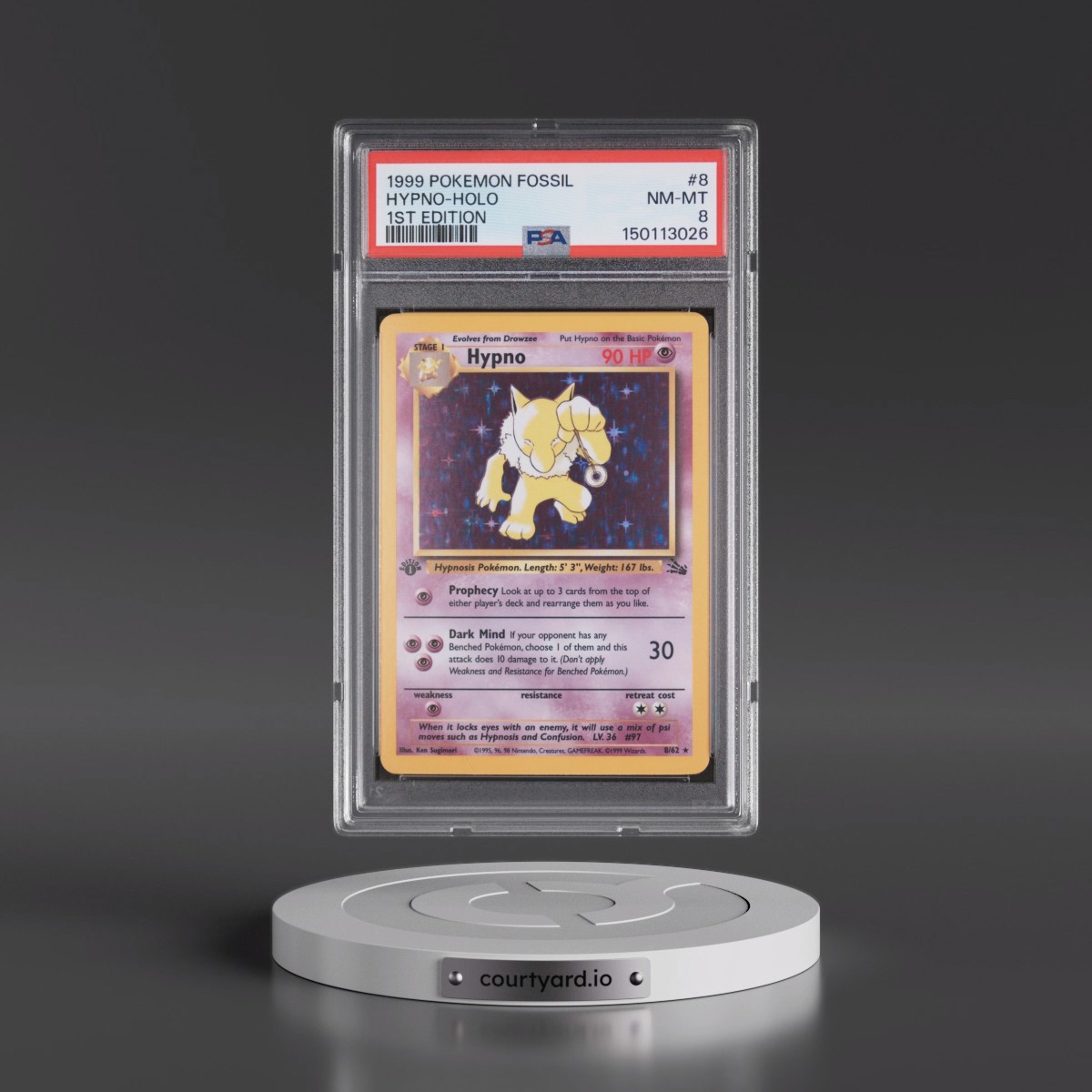 1999 Pokémon Fossil #8 Hypno - 1st Edition Holo (PSA 8 NM-MT)