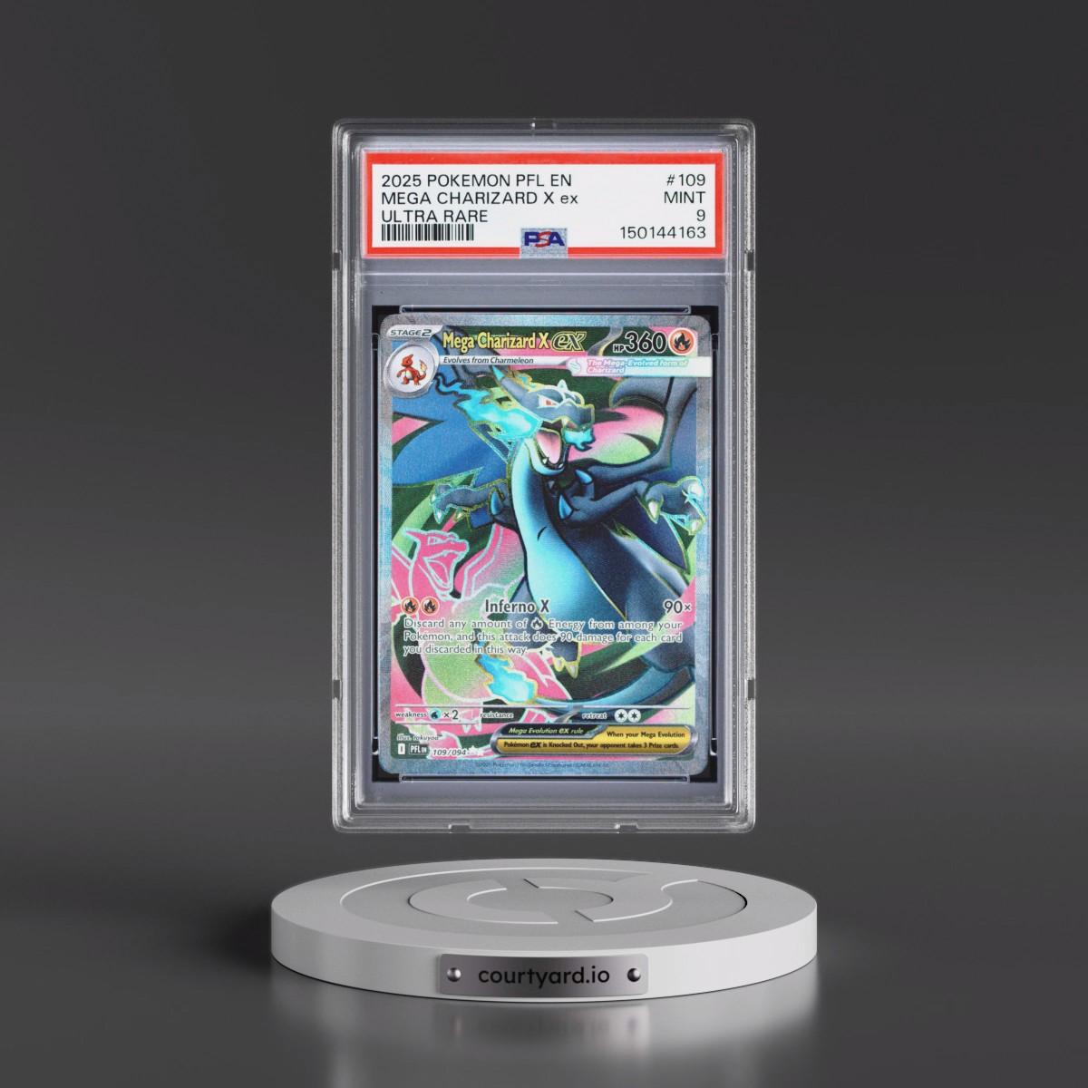 2025 Pokémon Pfl EN-Phantasmal Flames #109 Mega Charizard X EX - Holo Ultra Rare (PSA 9 MINT)