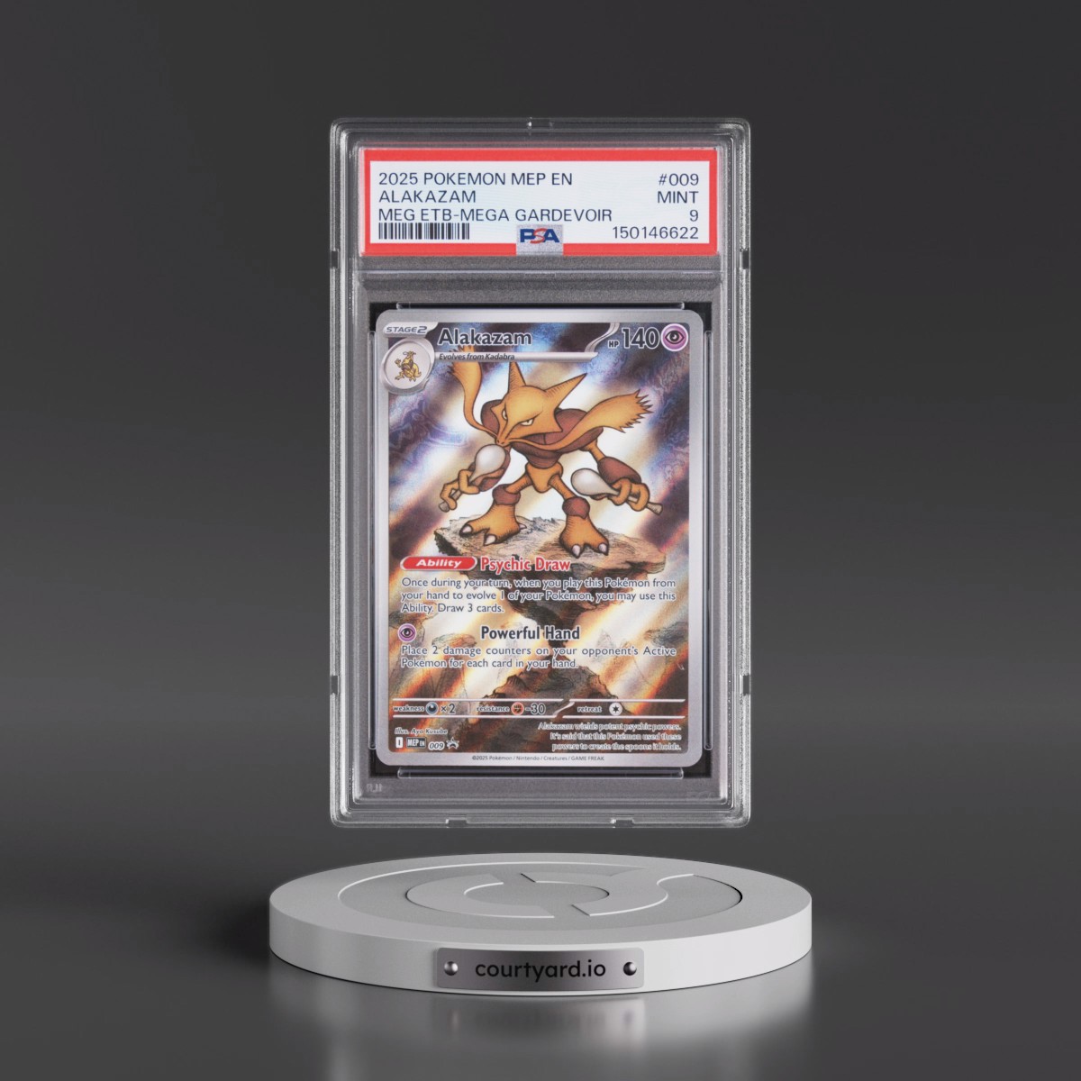 2025 Pokémon Mep EN-Me Black Star Promo #009 Alakazam - Mega Evolution Elite Trainer Box-Mega Gardevoir (PSA 9 MINT)