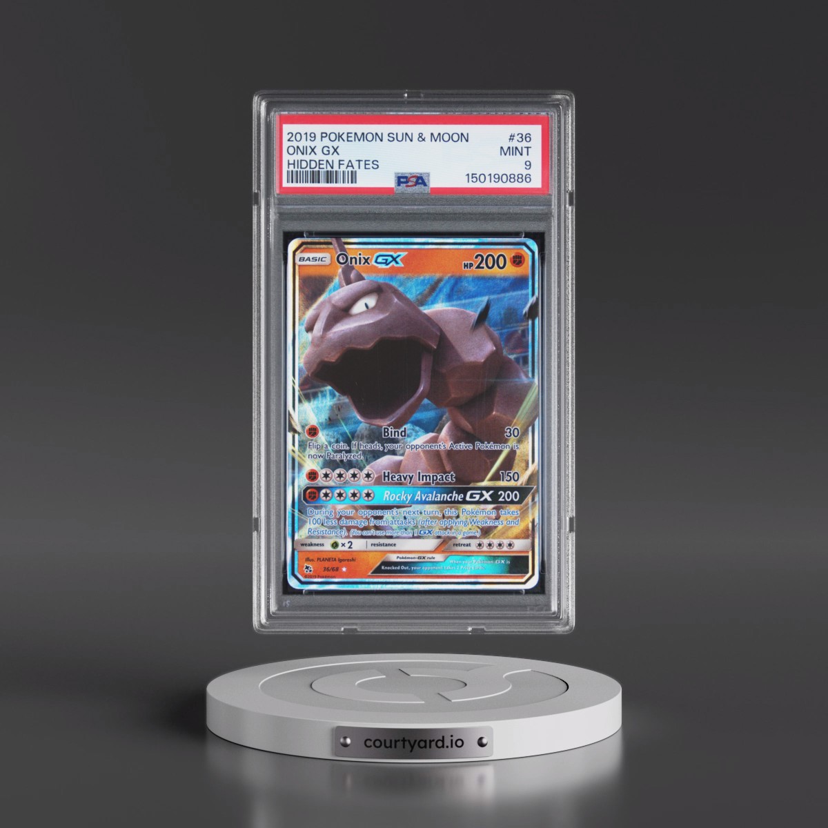 2019 Pokémon Sun & Moon Hidden Fates #36 Onix GX - Holo (PSA 9 MINT)