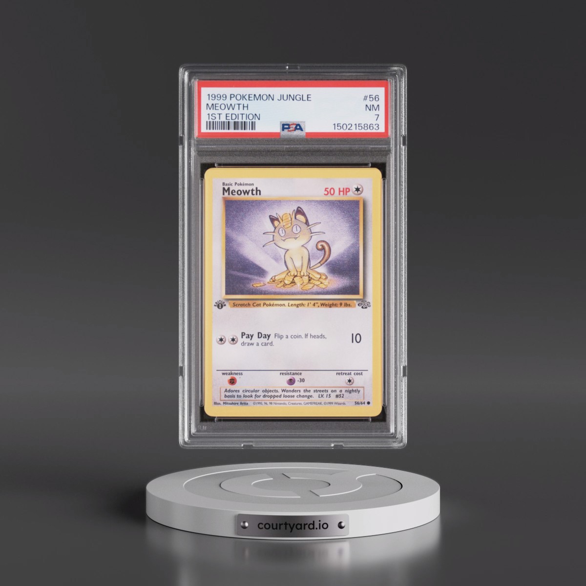 1999 Pokémon Jungle #56 Meowth - 1st Edition (PSA 7 NM)
