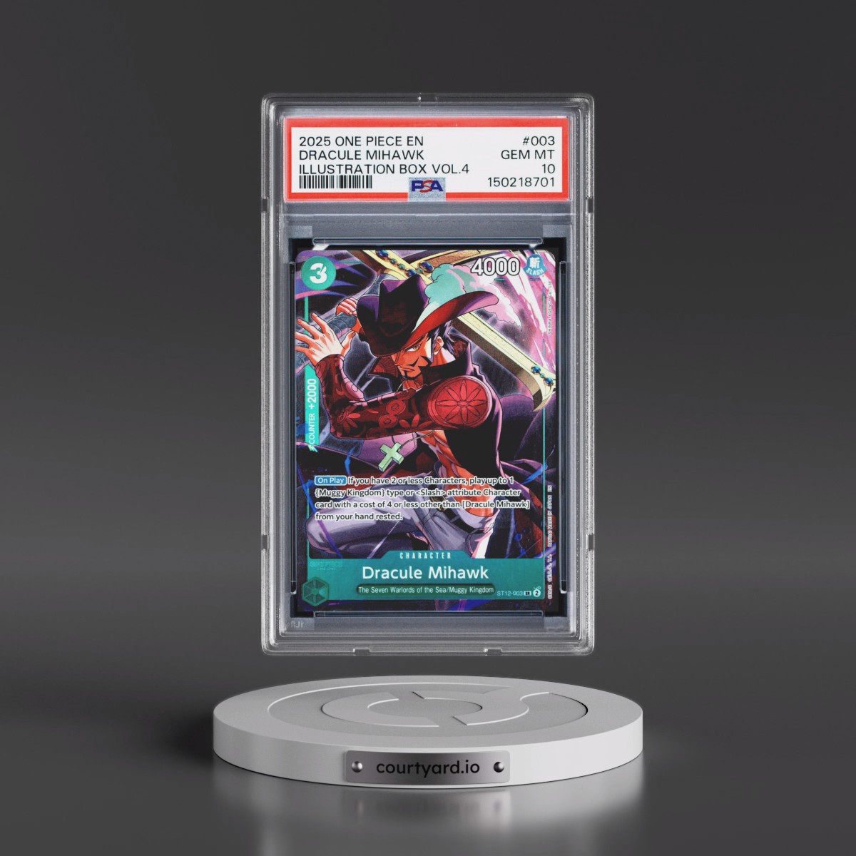2025 One Piece Promos #003 Dracule Mihawk - Illustration Box Vol.4 (PSA 10 GEM MINT)