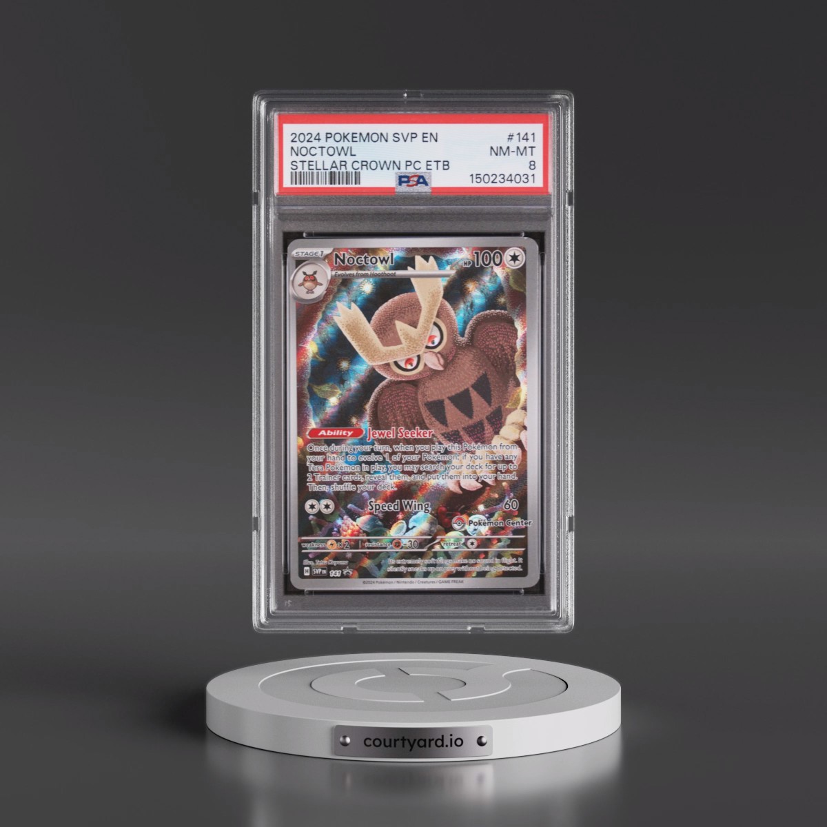 2024 Pokémon Svp EN-SV Black Star Promo #141 Noctowl - Stellar Crown Pokemon Center Elite Trainer Box (PSA 8 NM-MT)